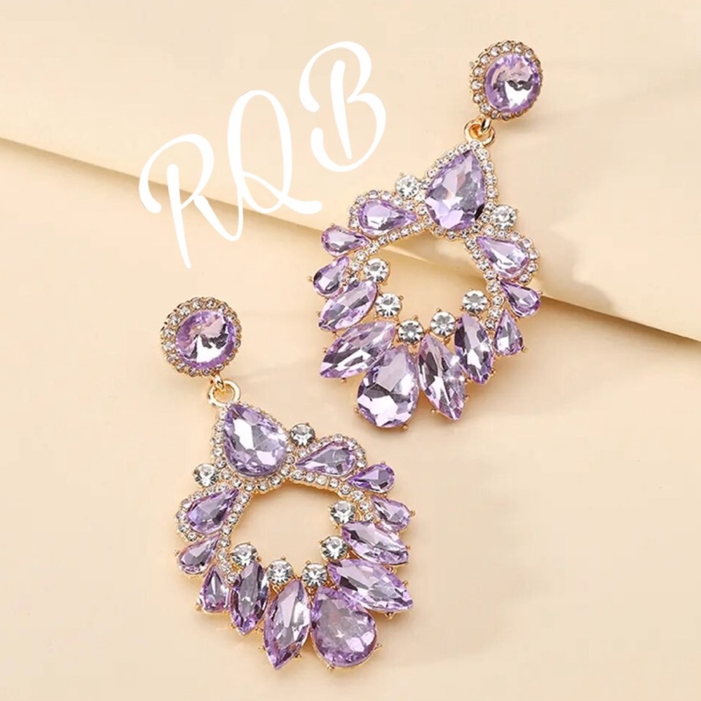 Lavender Crystal Sparkling Hoops